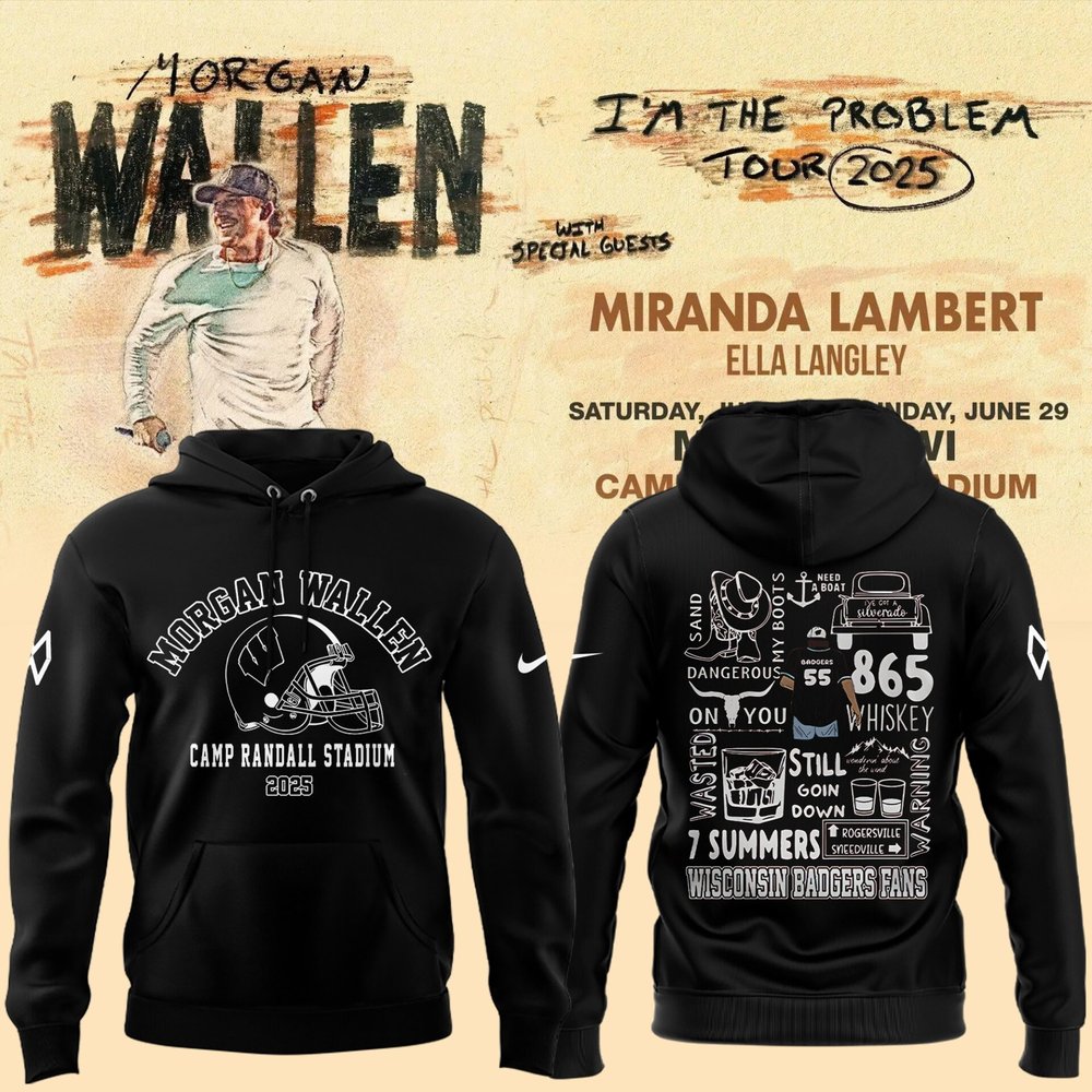 Wisconsin Badgers x Morgan Wallen 2025 Concert Black Hoodie Wisconsin Badgers Merch.jpeg Best Gifts For Football Fans