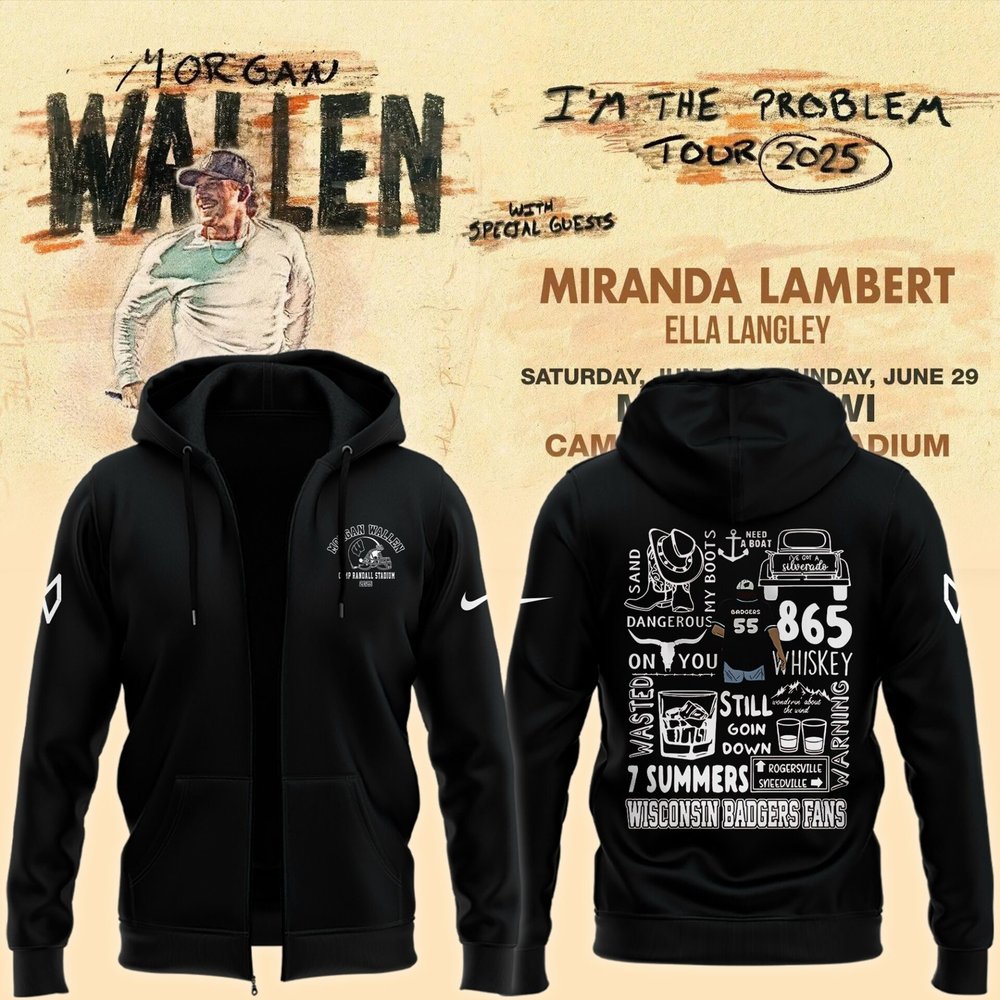 Wisconsin Badgers x Morgan Wallen 2025 Concert Zip Hoodie Wisconsin Badgers Merch.jpeg Best Gift For Football Lover