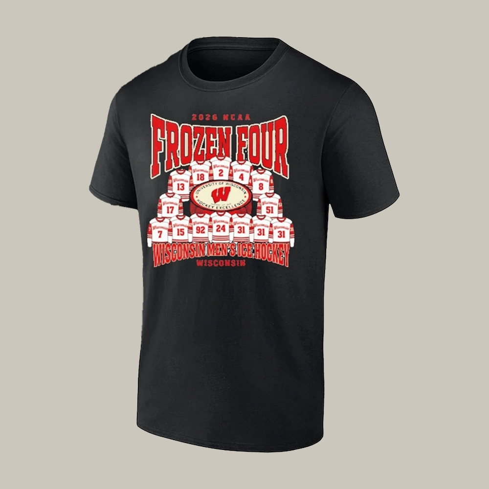 Wisconsin Men's Hockey Frozen Four Logo T-Shirt NCAA Men's Ice Hockey Clothes Good Gift For Fans