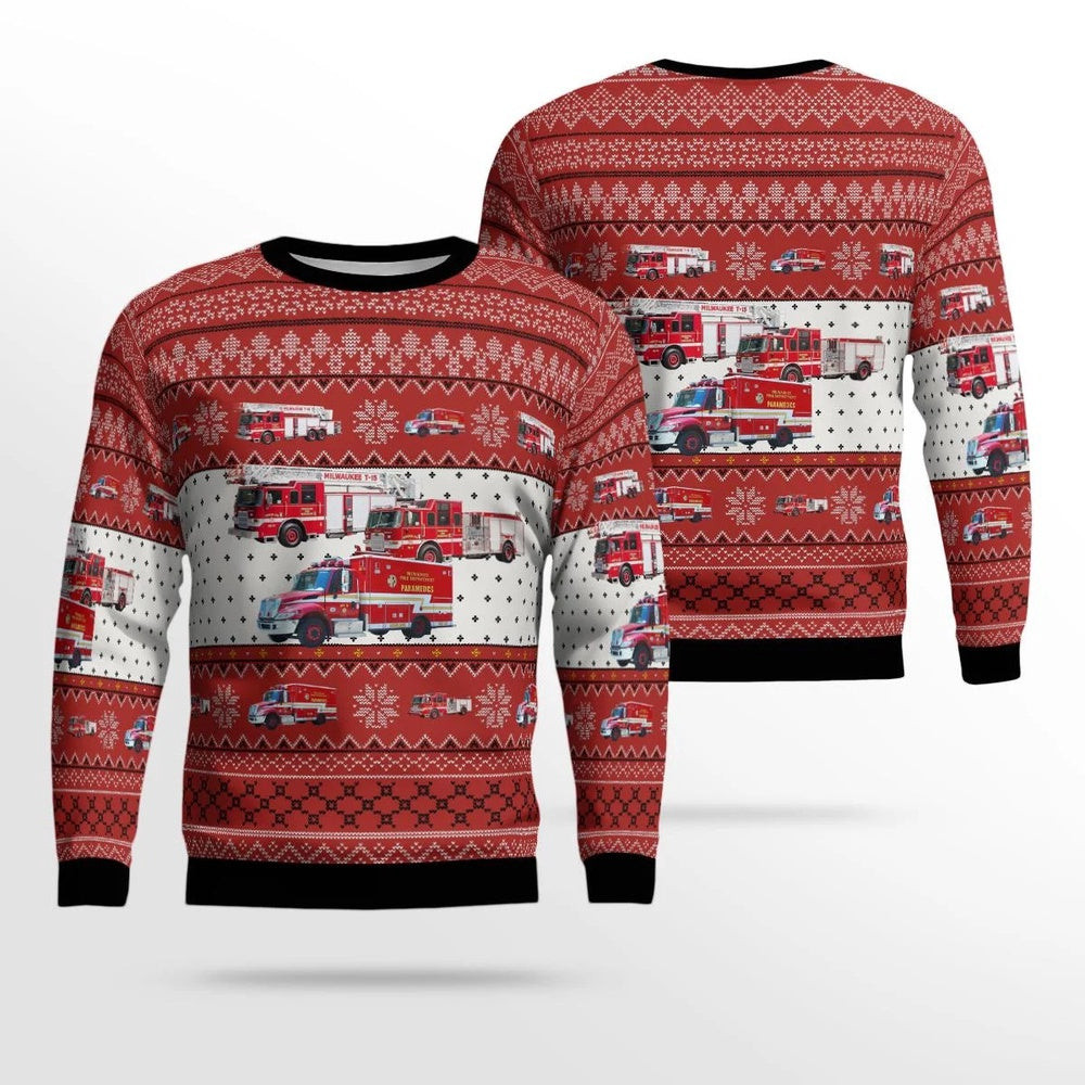 Wisconsin Milwaukee Fire Department AOP Ugly Sweater Gift For Christmas