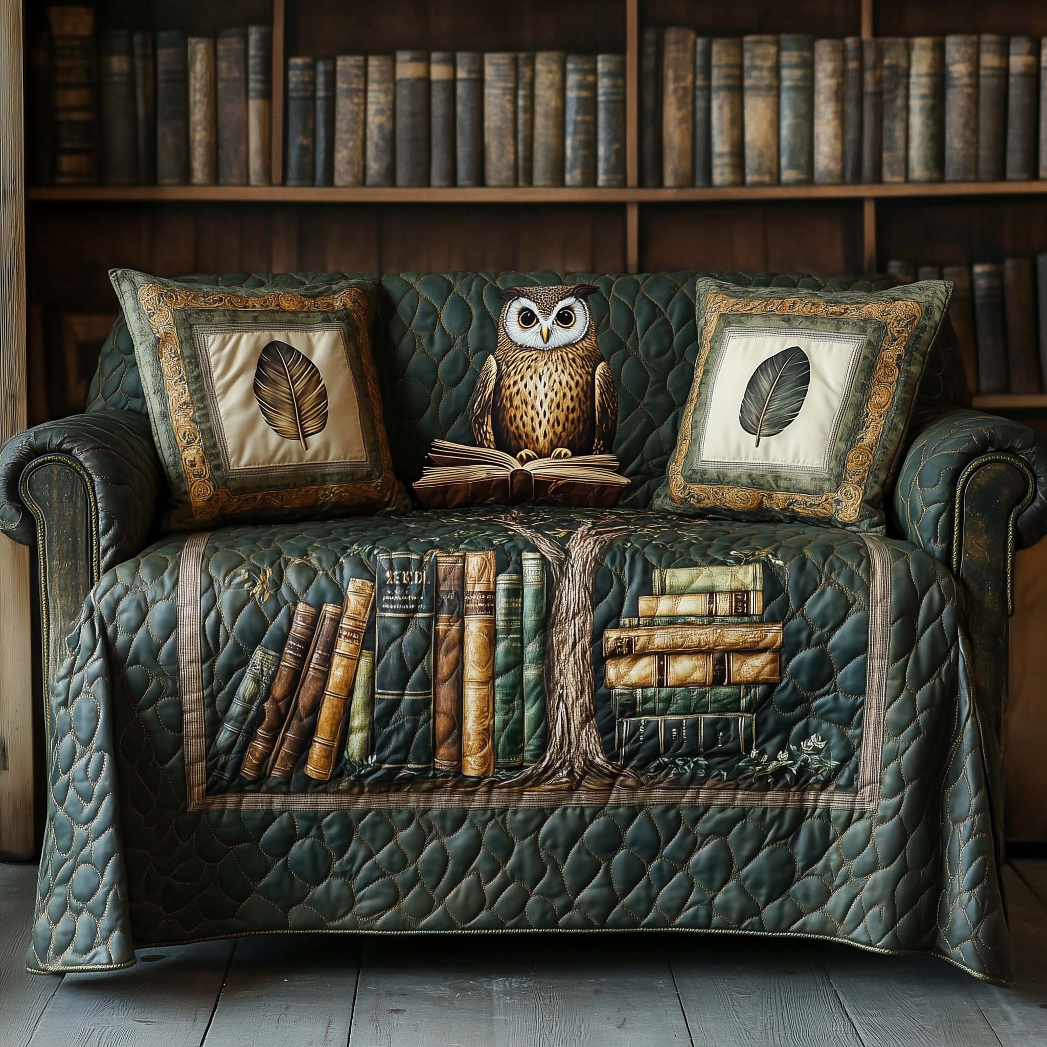 Wisdom Keeper Quilted Sofa Cover Ancient Tree Owl Motif Best Unique Gifts For Owl Lovers
