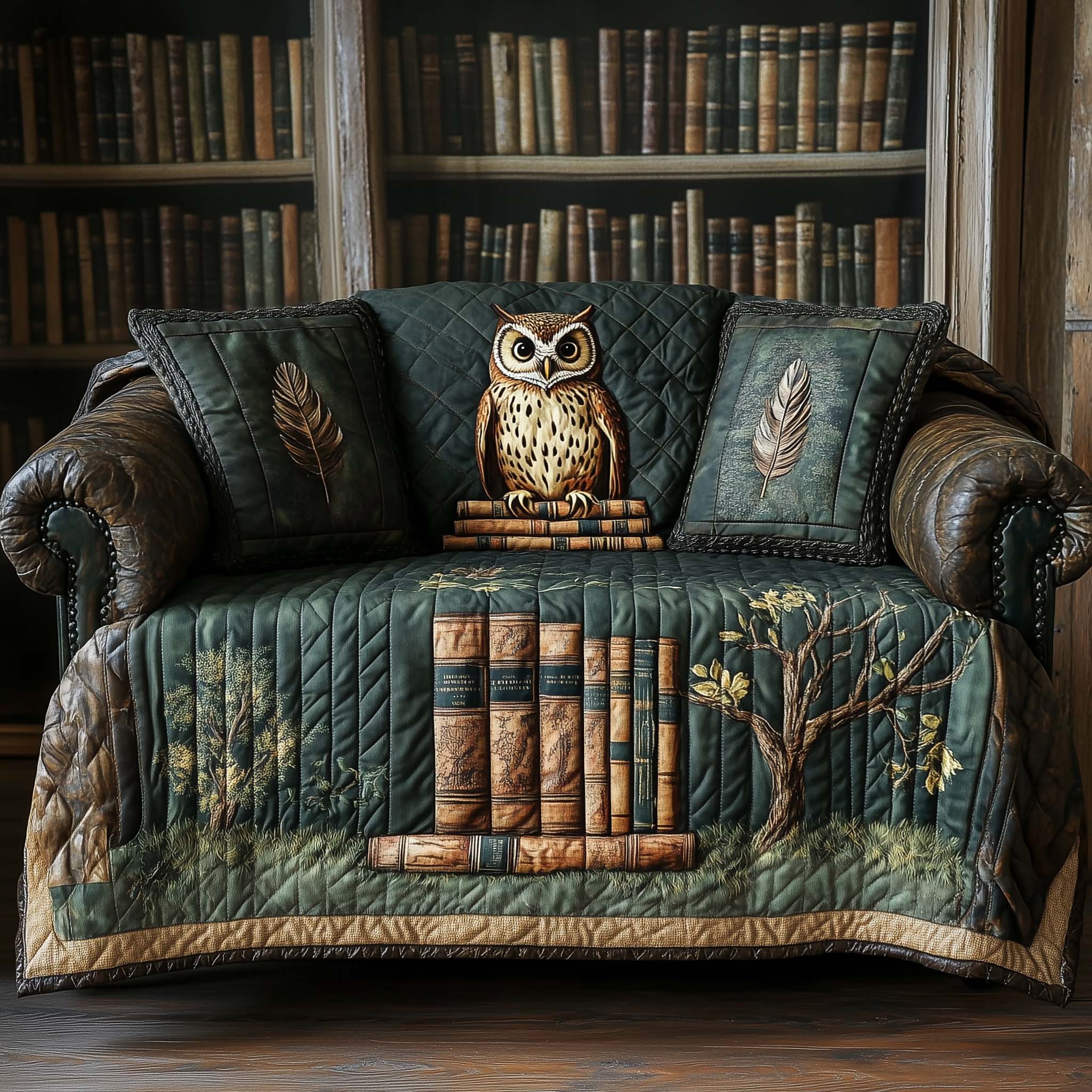 Wisdom Keeper Quilted Sofa Cover Wise Owl Guardian Protector Best Unique Gifts For Owl Lovers