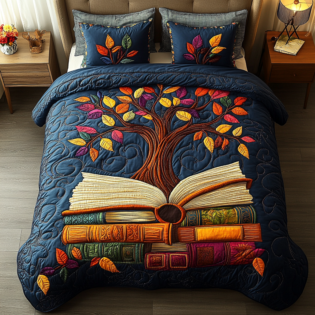Wisdom Leaves Quilted Bedding Set Best Comforter Sets Awesome Gifts For Book Lovers