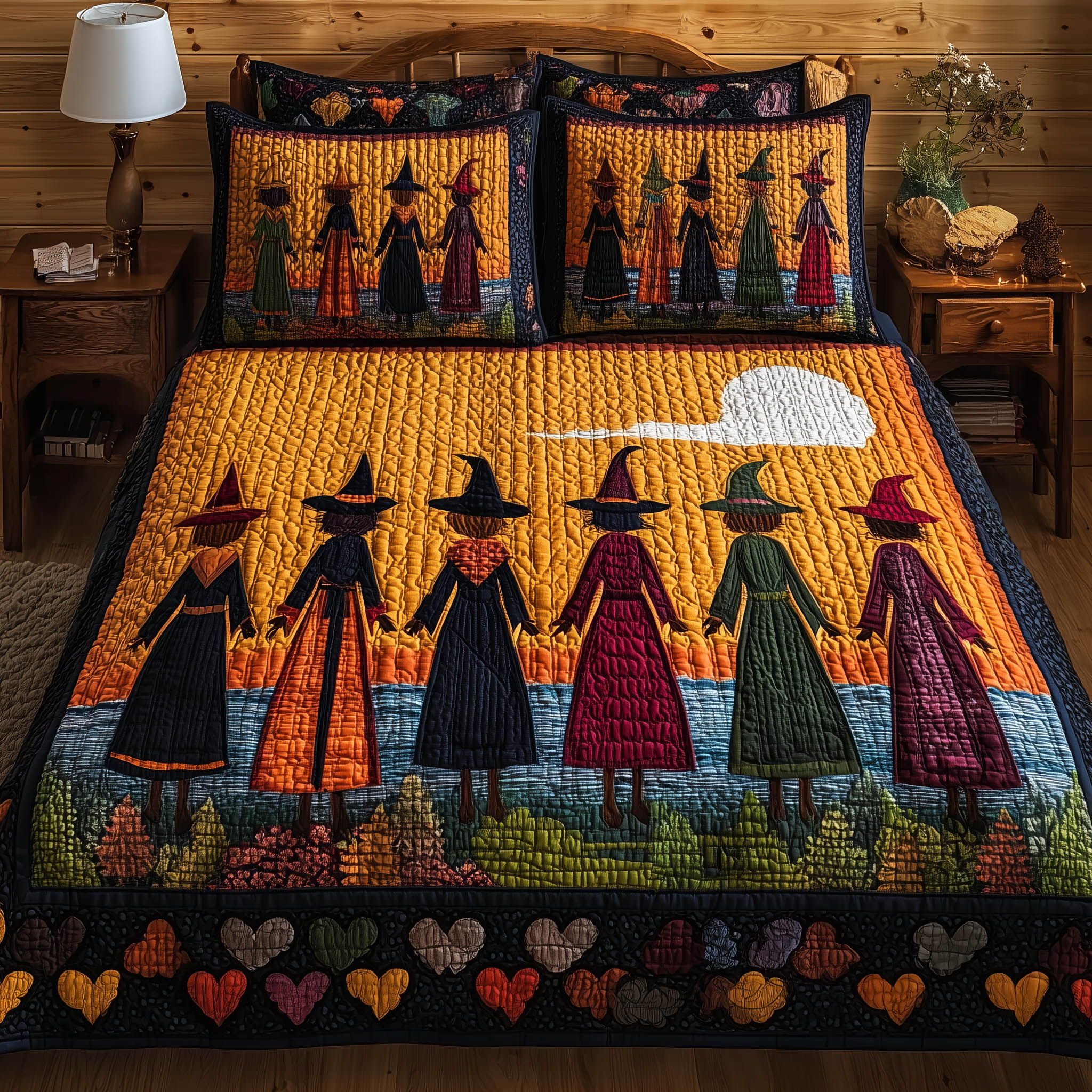 Wisdom Squad Quilted Bedding Set Duvet Cover Bedspread Halloween Gift Ideas Witchy