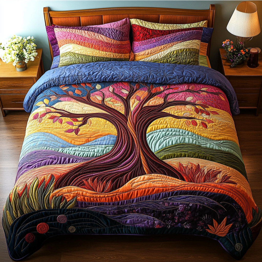Wisdom Tree Quilted Bedding Set Aesthetic Room Decor Tree Of Life Gifts For Adults