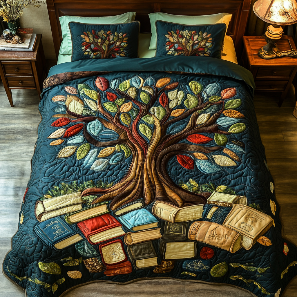 Wisdom Tree Quilted Bedding Set Duvet Cover Bed Sheet Set Great Book Presents