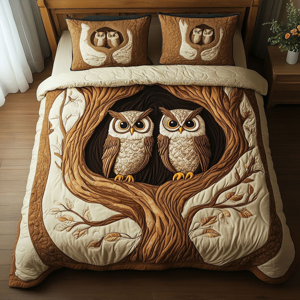 Wise Duo Quilted Bedding Set Bed Room Decoration Owl Present Ideas