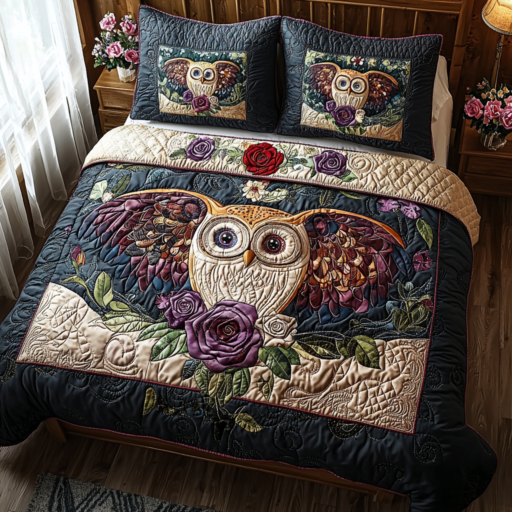 Wise Owl Quilted Bedding Set Holiday Duvet Cover Set Best Owl Gift Ideas