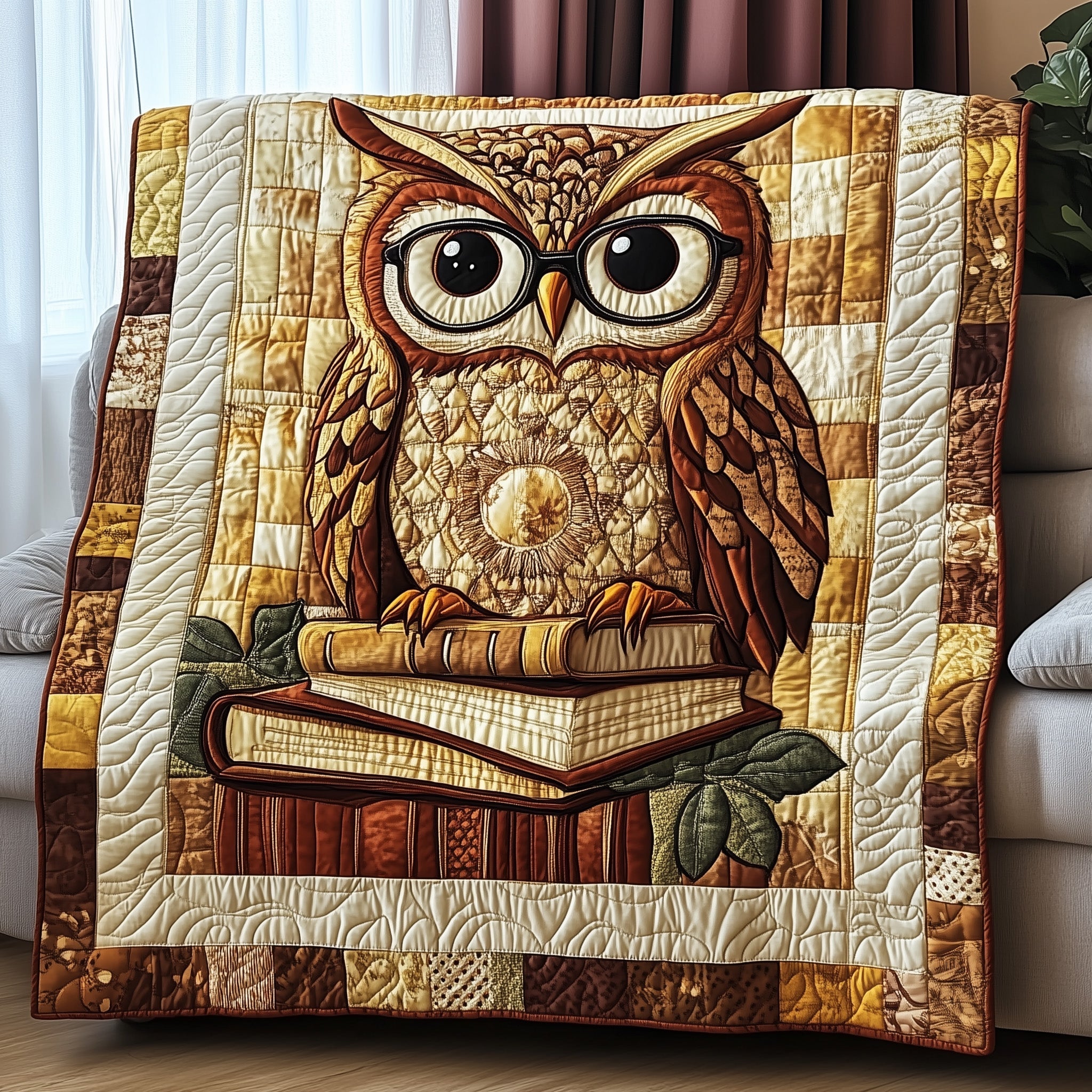 Wise Reader Quilted Blanket Couch Throw BlanketOwl Gifts For Him Her