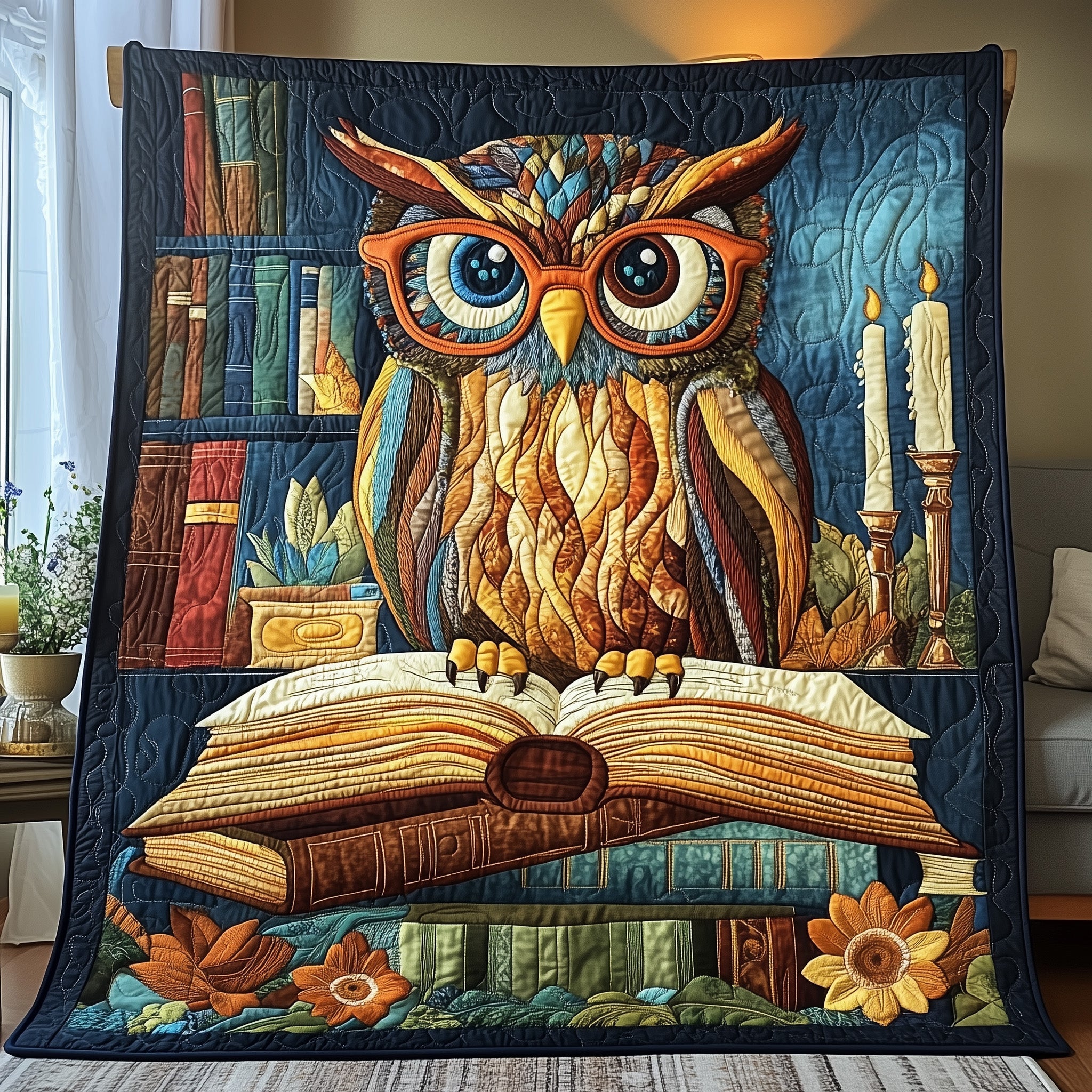Wise Reader Quilted Blanket Couch Throw BlanketOwl Lovers Gifts For Him