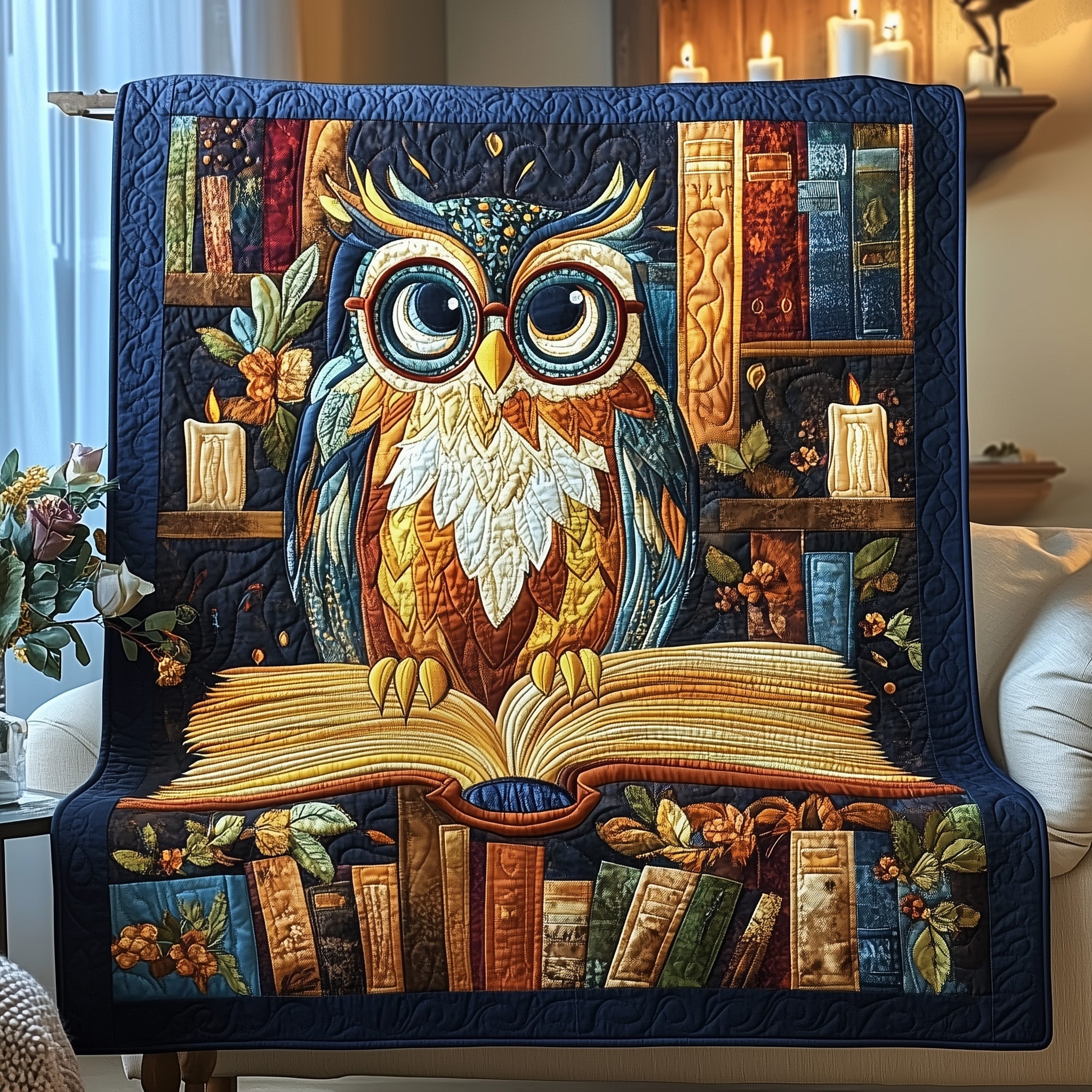 Wise Reader Quilted Blanket Couch Throw BlanketOwl Mother's Day Gifts
