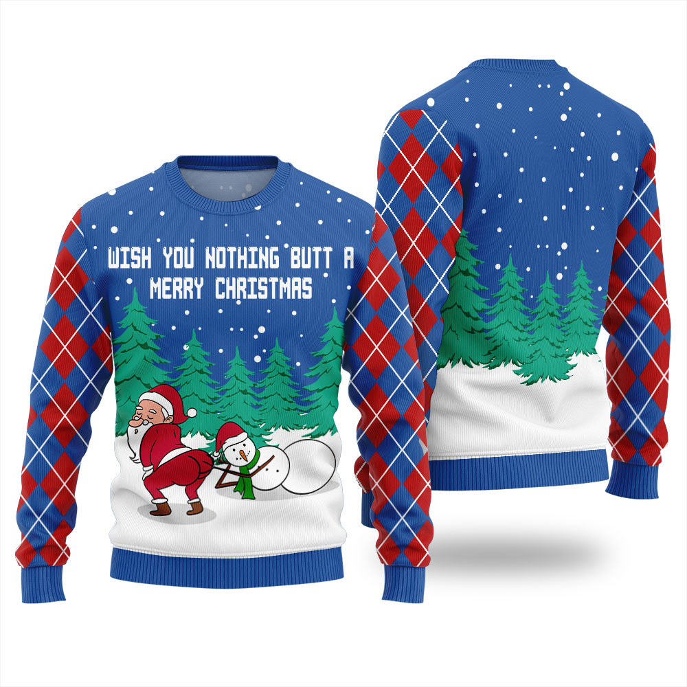 Wish You Nothing Butt A Merry Christmas Womens Ugly Christmas Sweater Cozy Christmas Sweater for Holiday Season