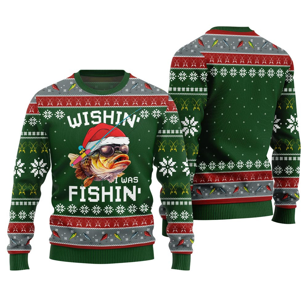 Wishing I Was Fishing Ugly Xmas Sweater Personalized Christmas Sweatshirt Gift for Family