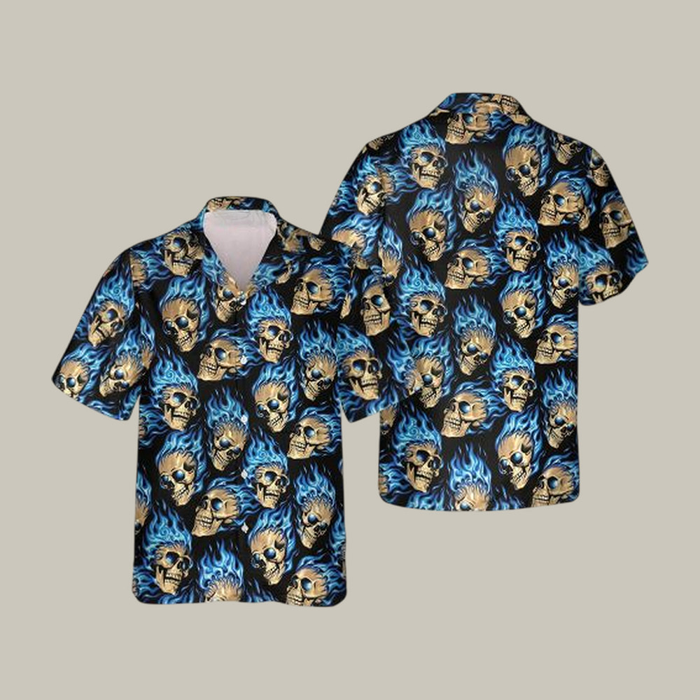 Wisps Fire Skull Hawaiian Shirt Gothic Skull Design Shirt Present For Father's Day