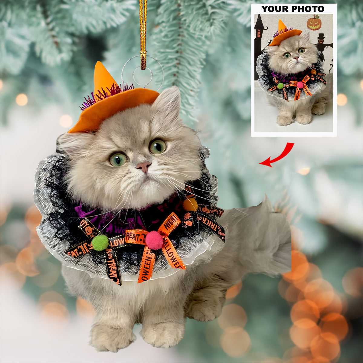 Witch Cat Personalized Photo Mica Ornament Gift For Cat Lovers Pet Lovers Cat Mom Cat