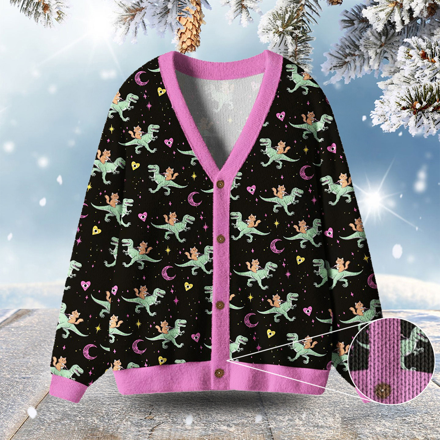 Witch Cat Rides The Dino Ugly Cardigan Sweaters Funny Christmas Clothes Christmas Gift For Son