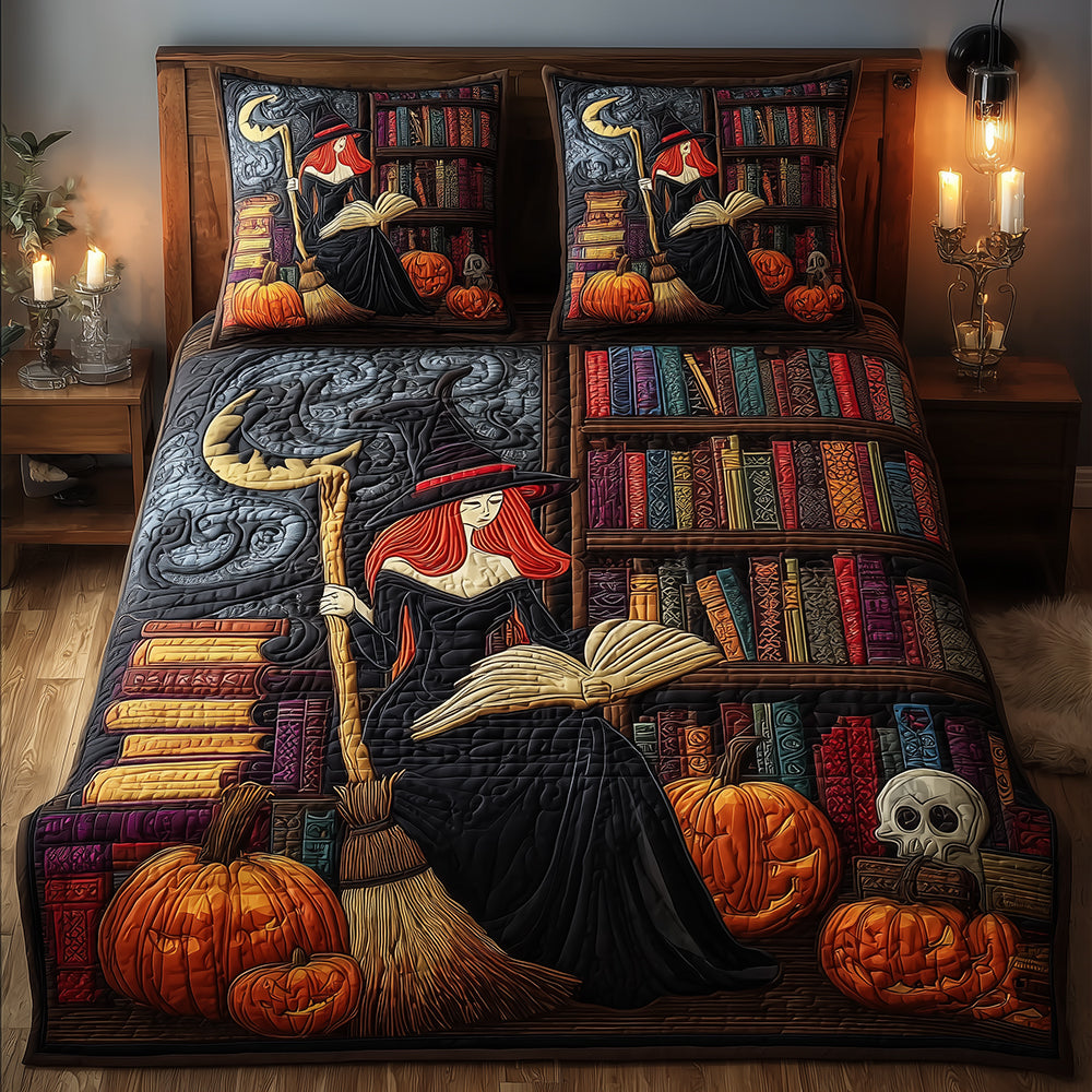 Witch Grimoire Quilted Bedding Set Spooky Bed Sheets Unique Present For Family