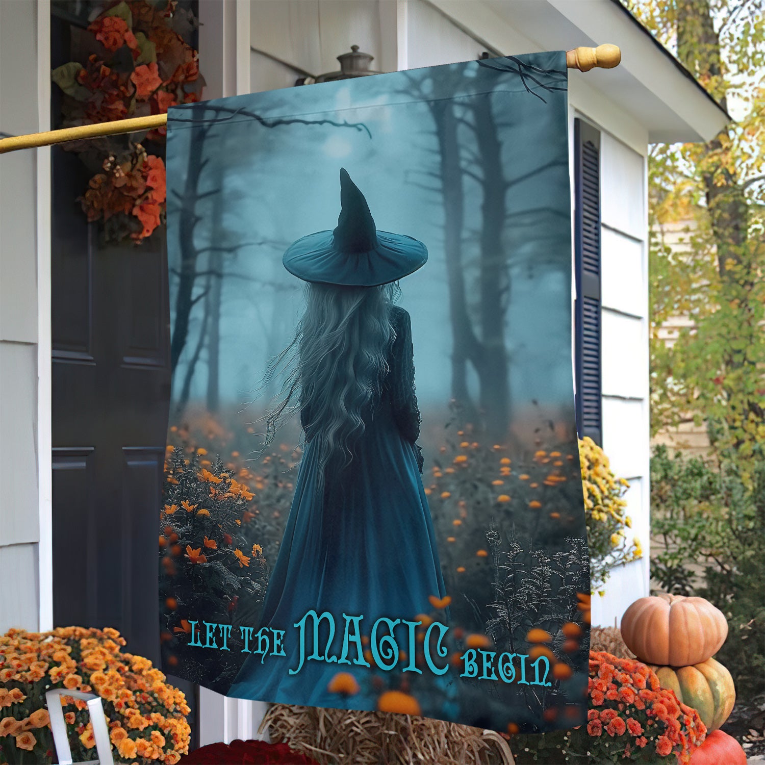 Witch Halloween Flag Let The Magic Begin Outdoor Decor Present For A Witch