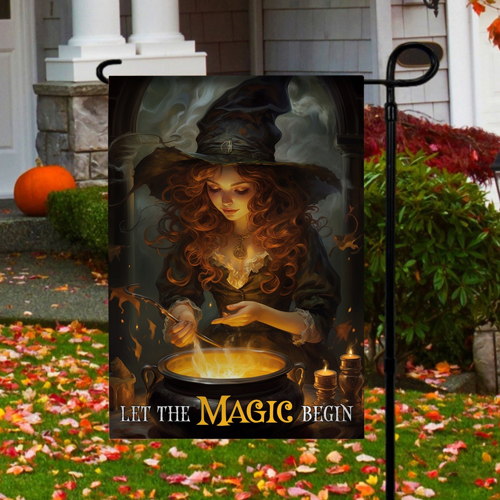 Witch Halloween Flag Let The Magic Begin Witch Is Casting A Spell Home Decor Witchy Gift For Her