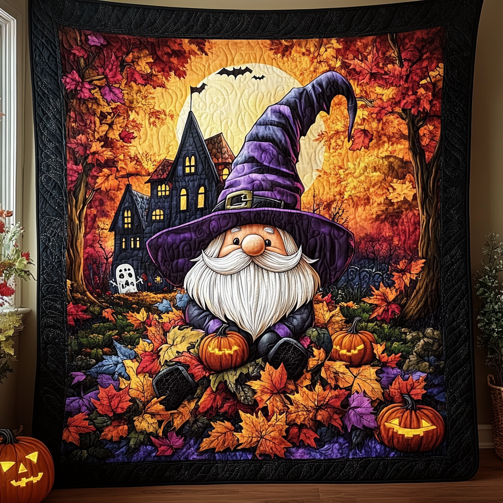 Witch Hat Gnome Quilted Blanket Halloween Gifts For Adults