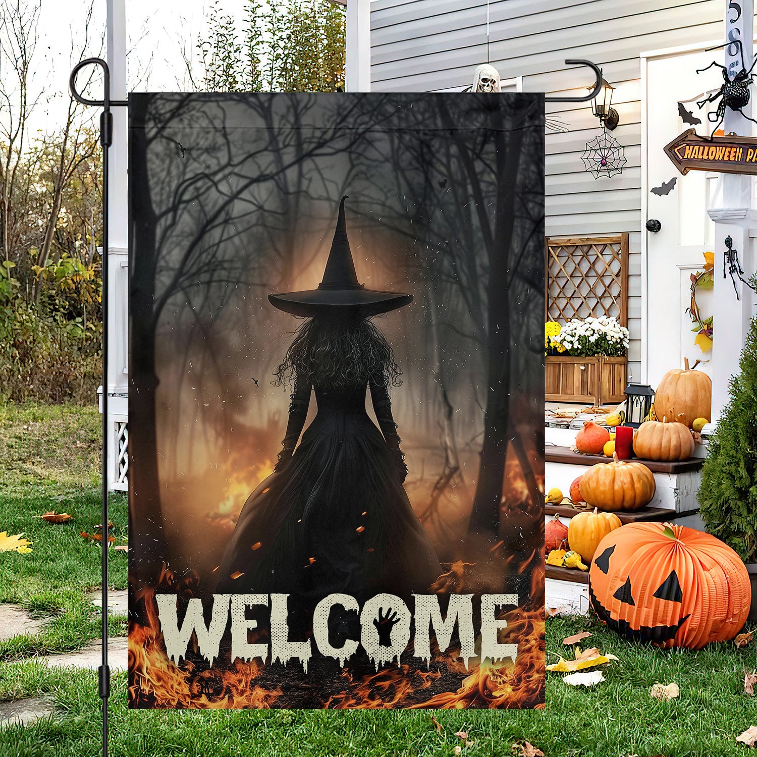 Witch In The Forest Halloween Flag Witch Outdoor Decor Spooky Yard Decor Gift For Her