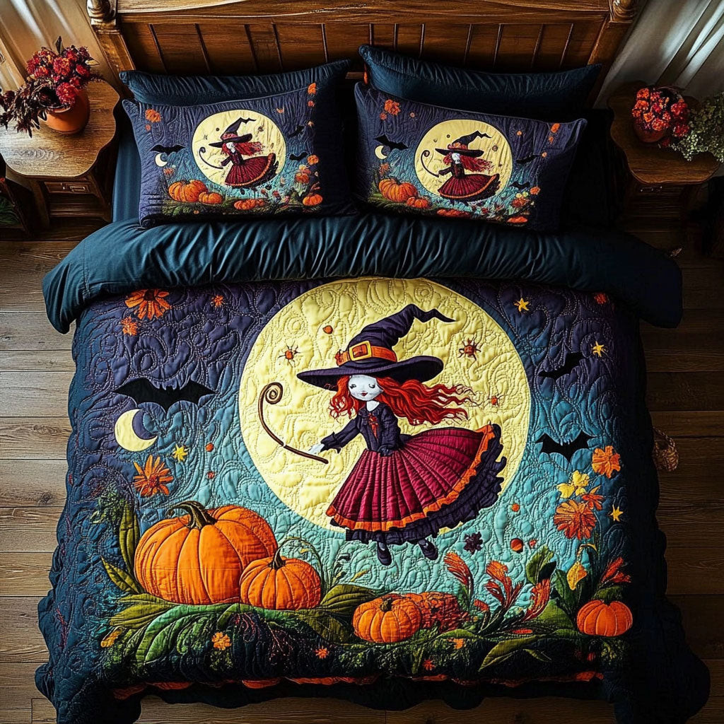 Witch Under The Moon Bedding Set Gifts Decoration For Friends and Family on Halloween