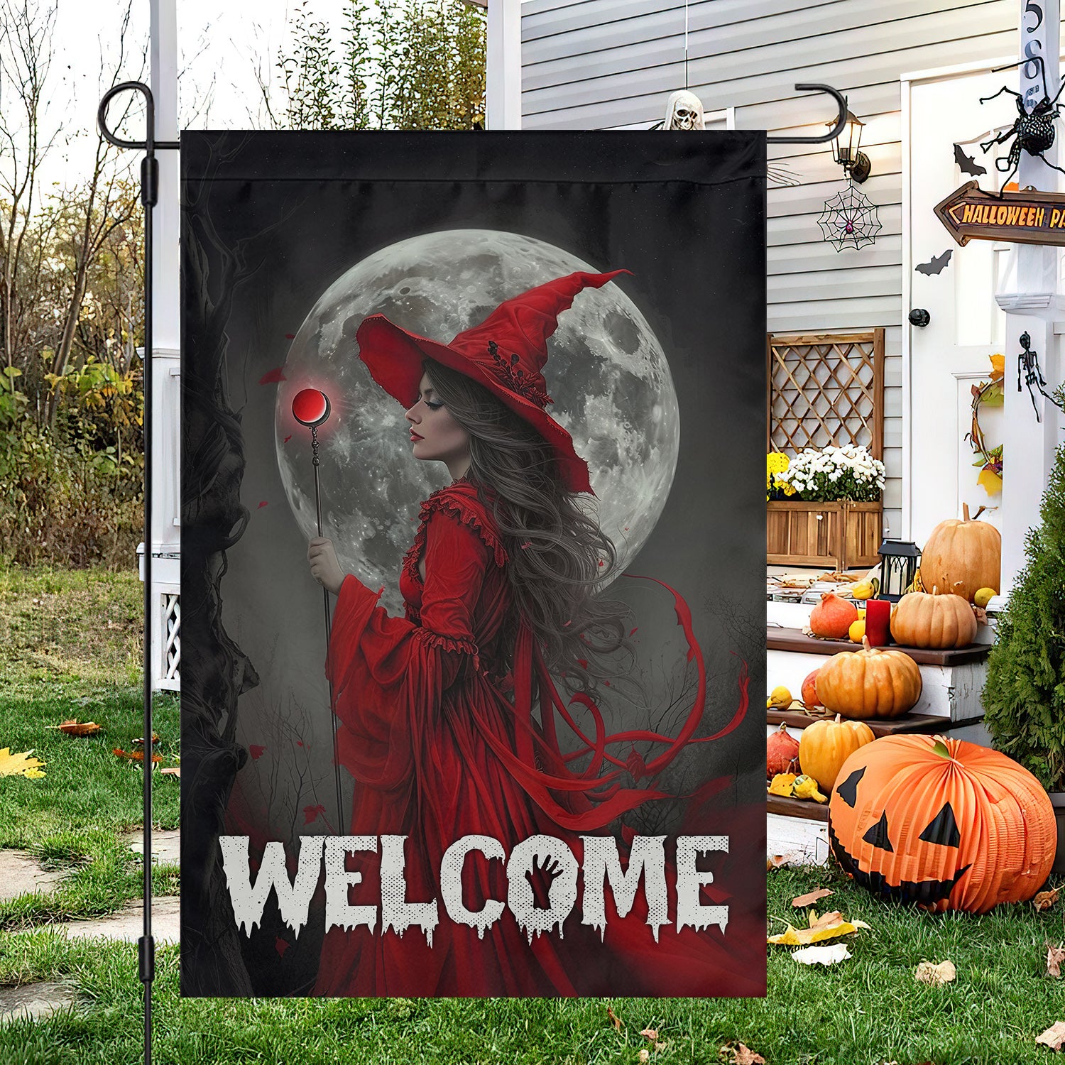 Witch Under The Moon Halloween Flag Welcome Outdoor Decor Halloween Gift For Witchy Presents