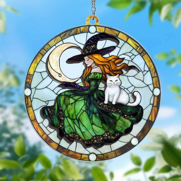 Witchcraft Cat Halloween 2 Layered Hanging Suncatcher Unique Gift For Friends and Family on Halloween Day