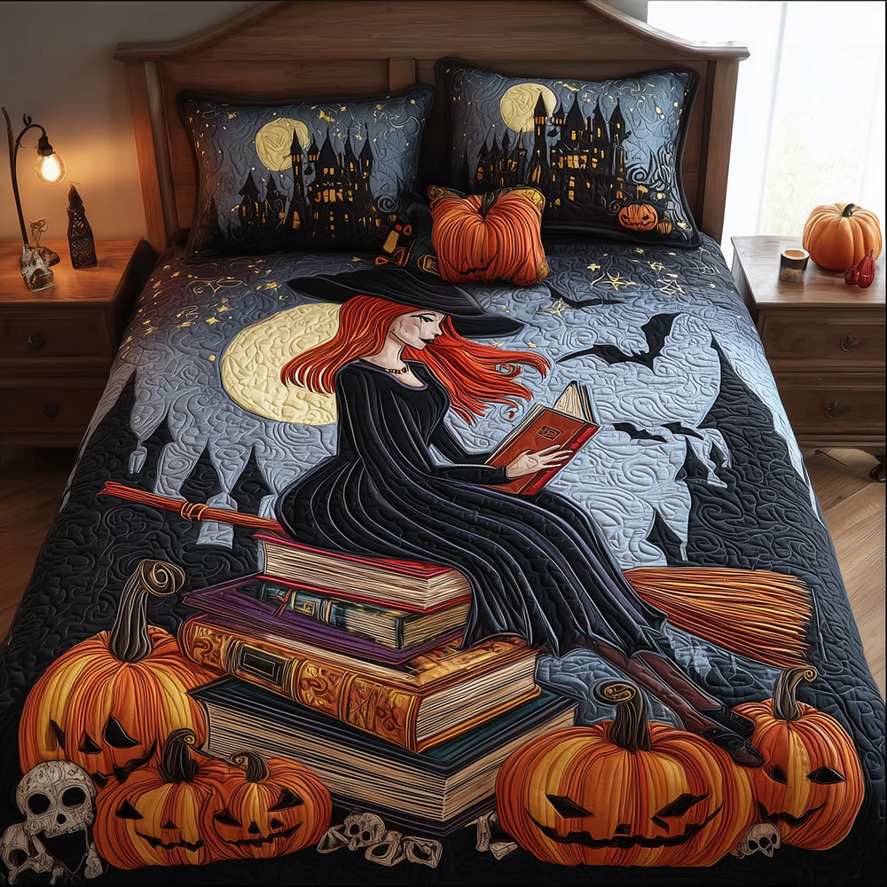 Witchcraft Tales Quilted Bedding Set Halloween Blanket Set Gift For Family