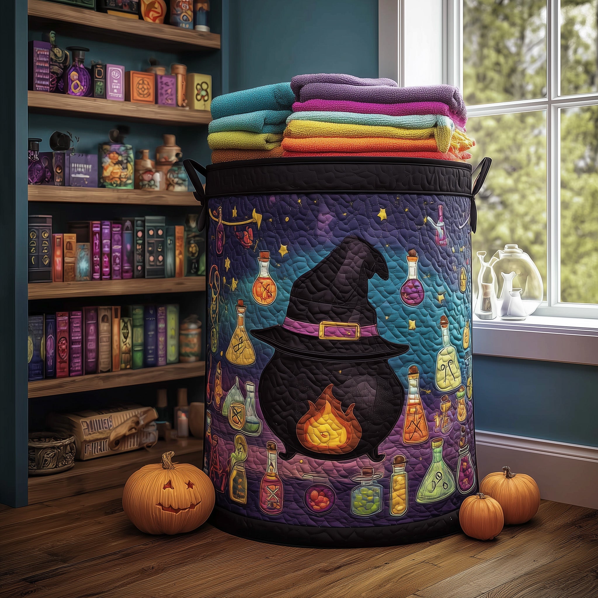 Witches Cauldron Quilted Laundry Basket Cute Gifts For Halloween Lovers