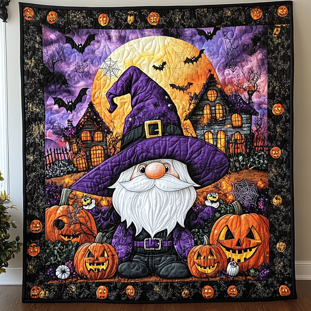 Witchy Gnome Quilted Blanket Halloween Gifts For Adults