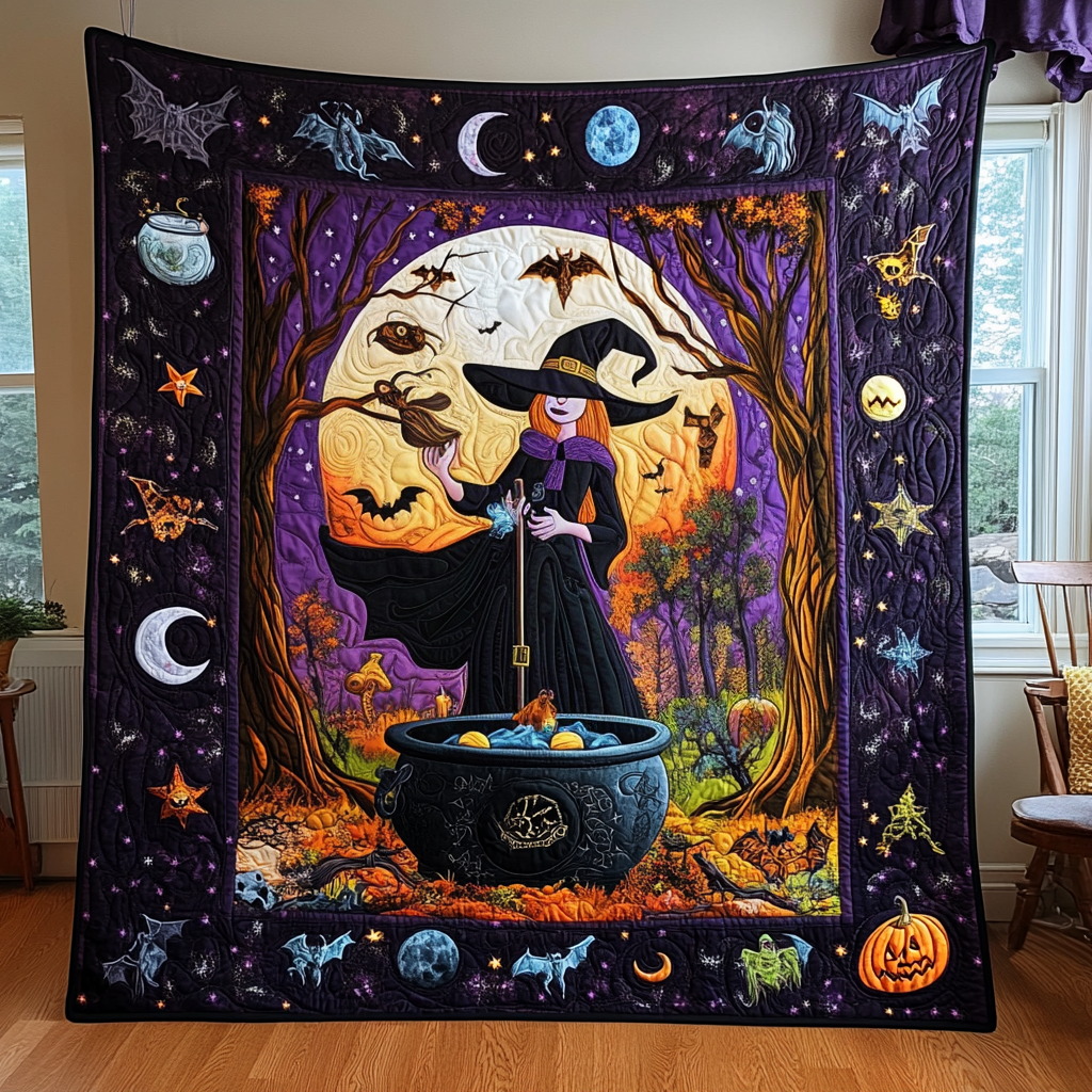 Witchy Halloween Magical Night Quilted Blanket Spooky Gifts For Her