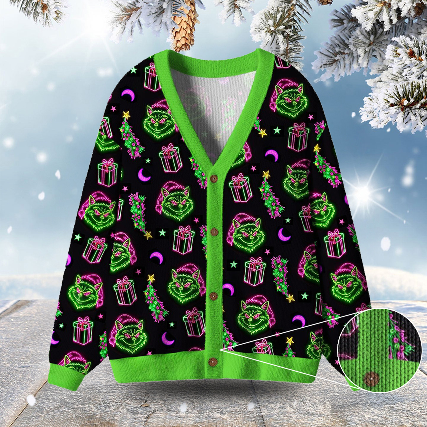 Witchy Neon Naughty Cat Ugly Cardigan Sweaters Funny Xmas Clothes Xmas Gifts For Cat Lovers