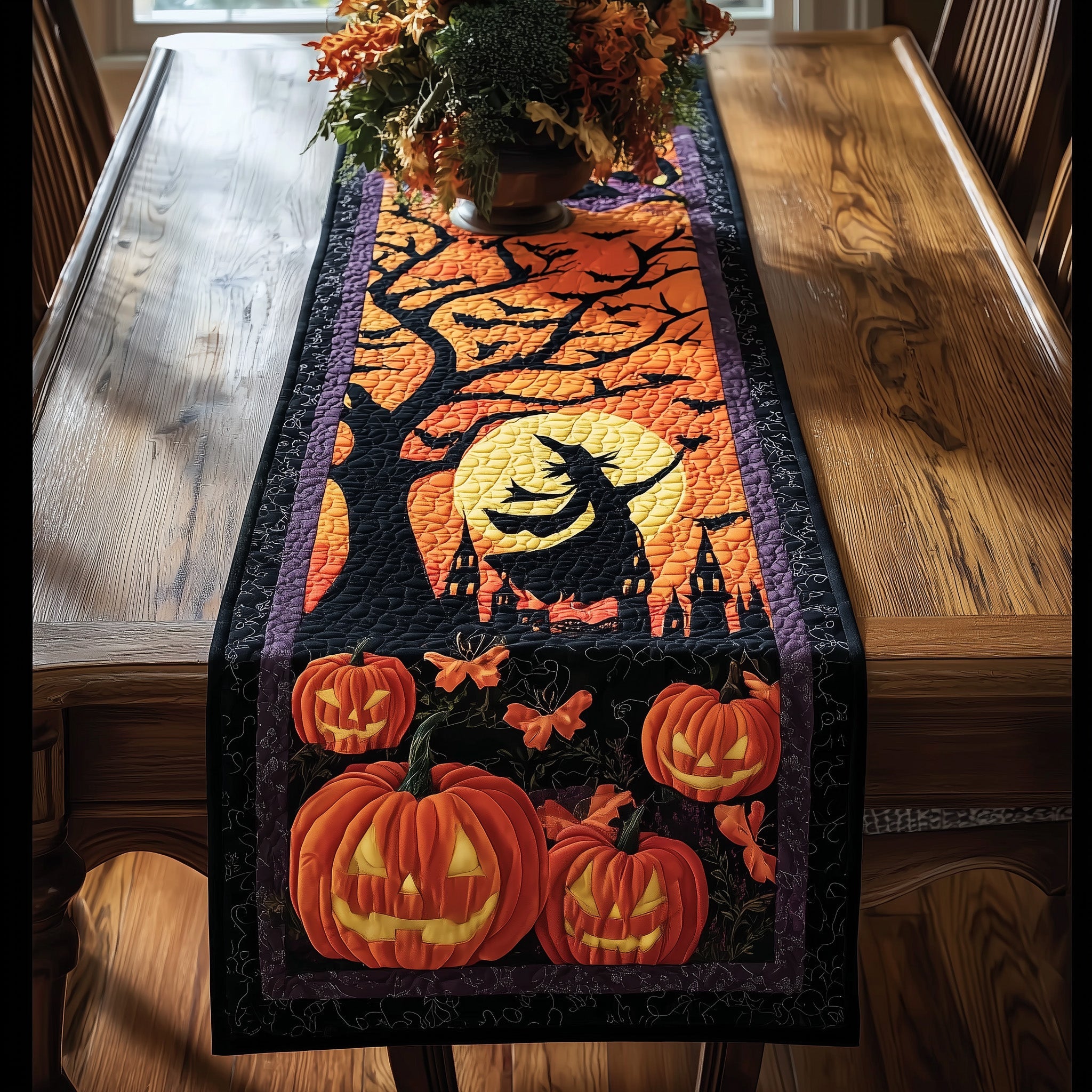 Witchy Night Quilted Table Runner Holiday Table Runner Decoration