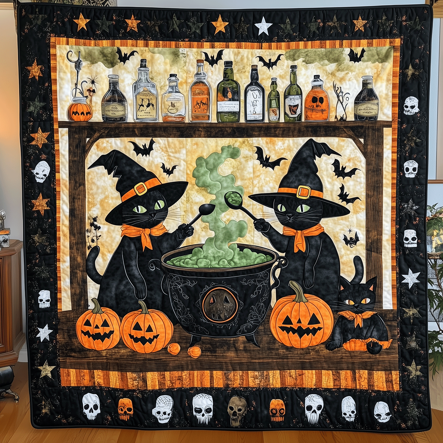Witchy Paws Quilted Blanket Cat Christmas Gifts