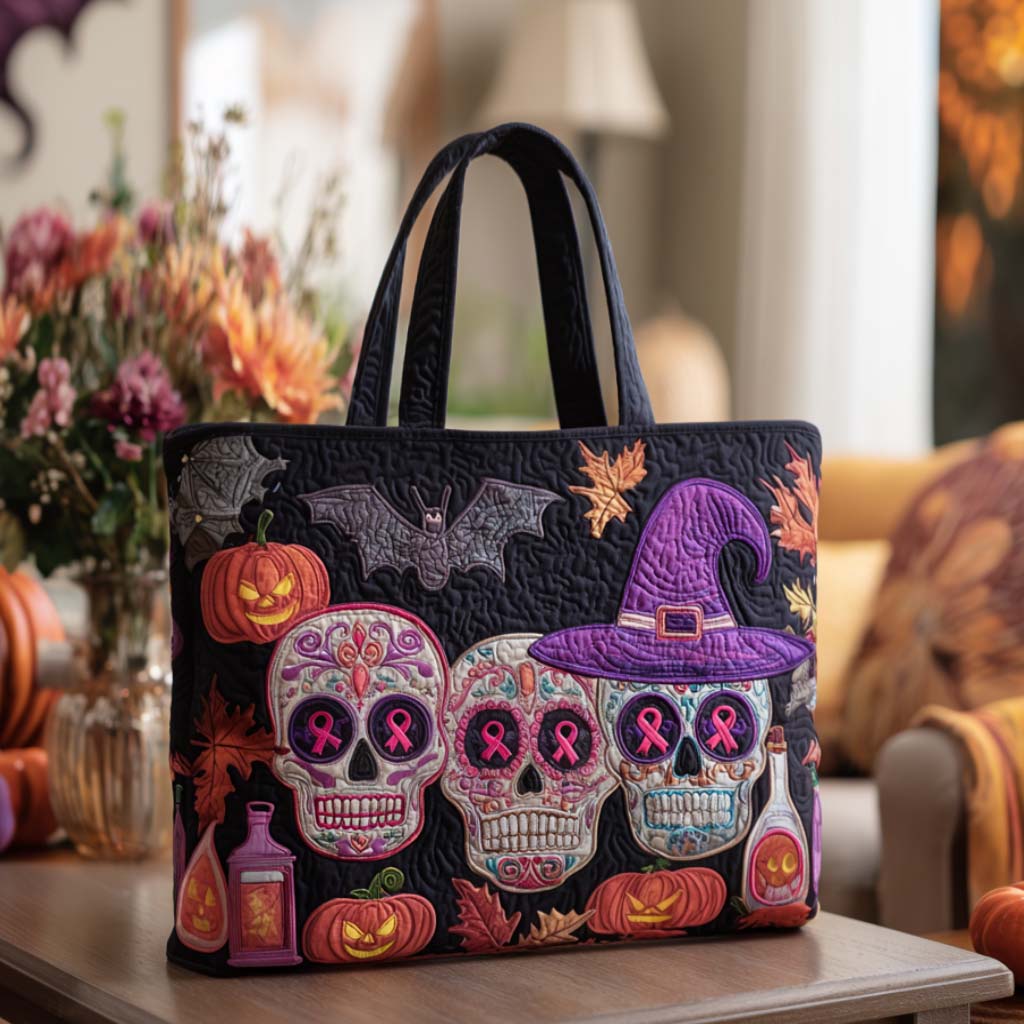 Witchy Skulls Bloom Quilted Tote Bag Gift For Cancer Survivor Woman
