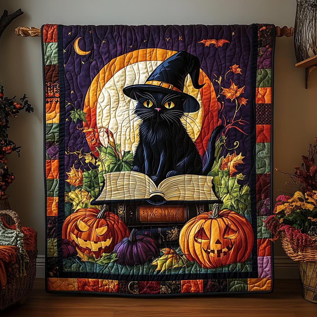 Witchy Whiskers Quilted Blanket Gift For Halloween