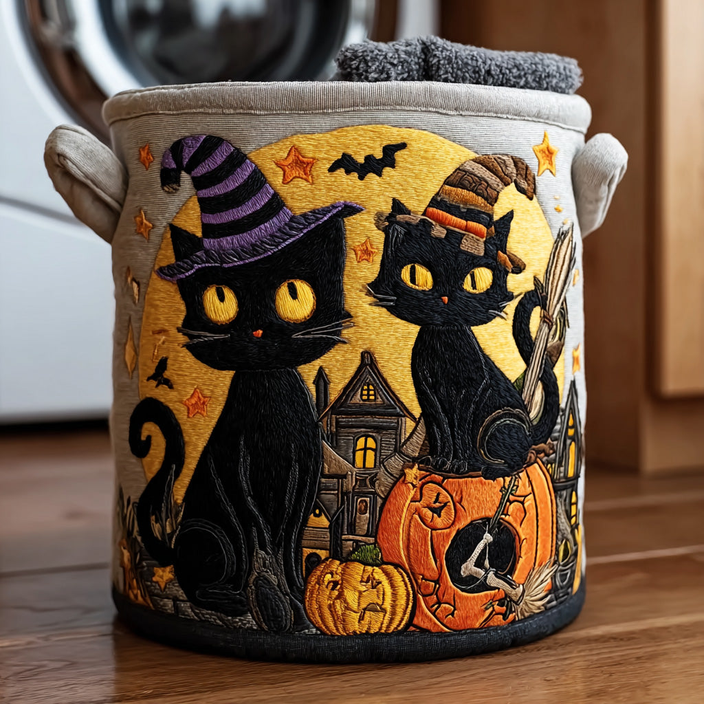 Witchy Whiskers Quilted Laundry Basket Merch For Kids