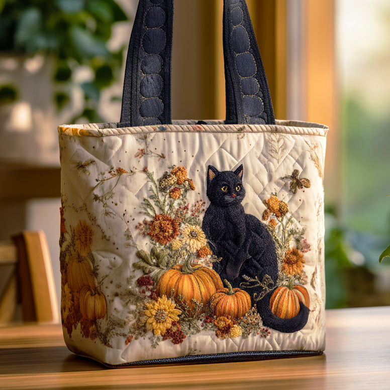 Witchy Whiskers Quilted Tote Bag Cat Person Gifts