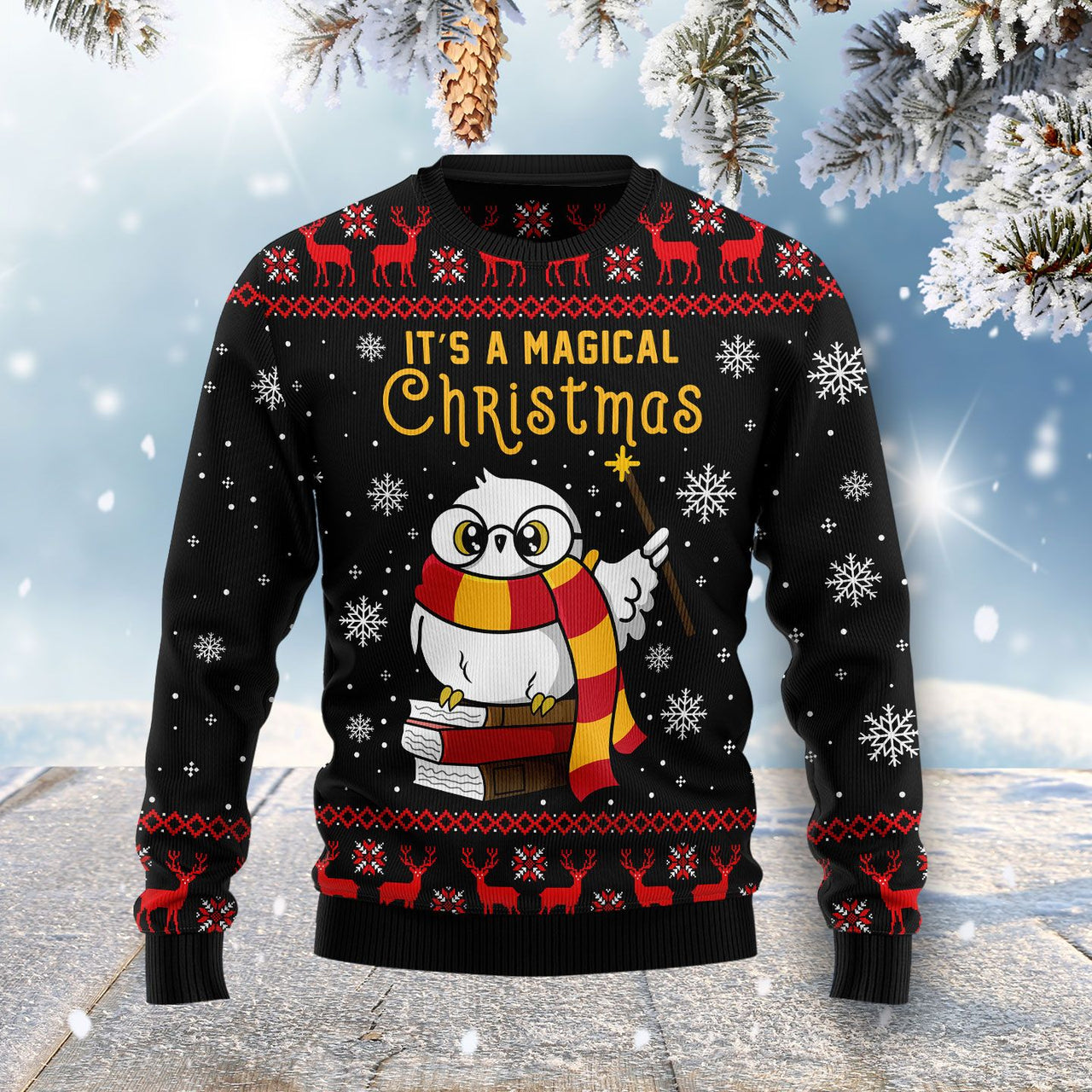 Wizard Owl It's A Magical Christmas Ugly Sweater Fantasy Xmas Gift For Magic Lovers