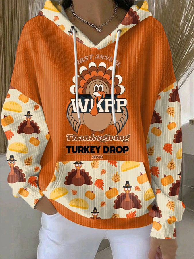 WKRP Thanksgiving Turkey Drop Hoodie Turkey Feast Apparel Gifts For Turkey Lovers