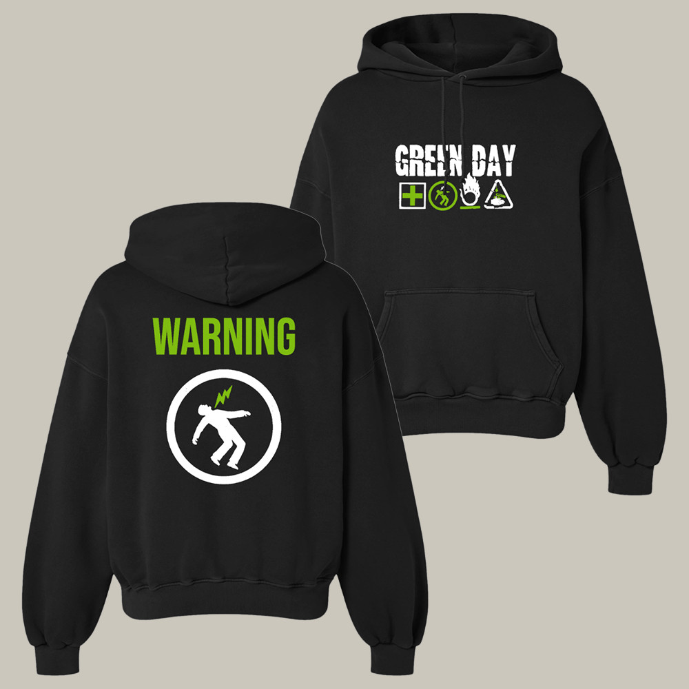 WMC Merch Green Day Hoodie Warning Photo Glow In The Dark Shock Hoodie Music Lover Gifts