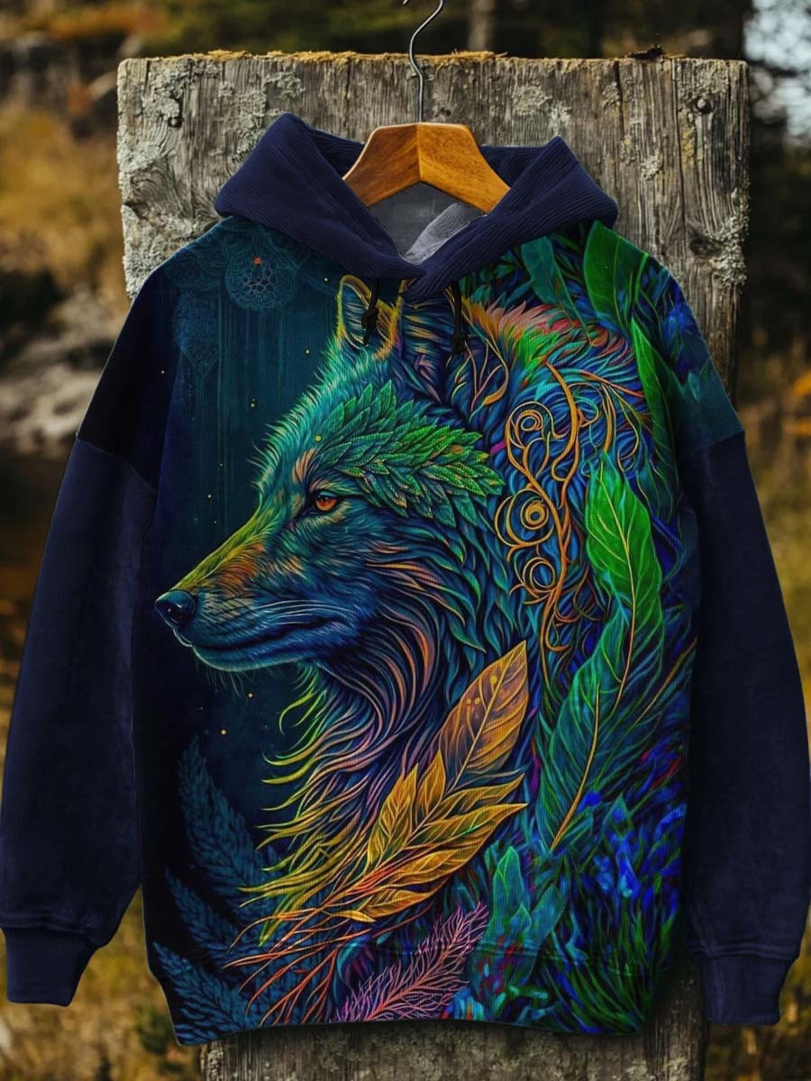 Wolf Colorful Soul Hoodie Leaves Printed Clothing Halloween Holiday Wolf Lovers Gifts