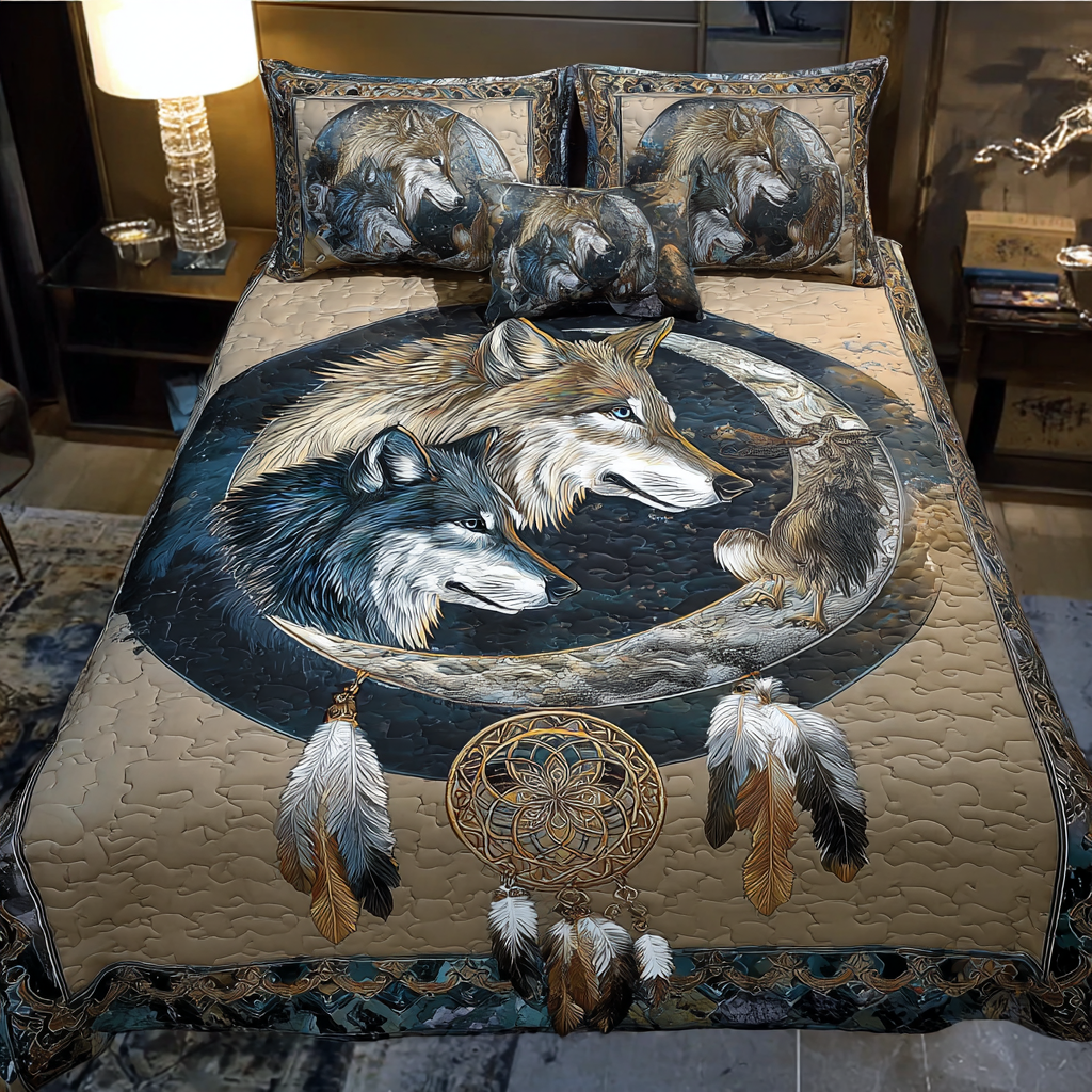 Wolf Crest Quilted Bedding Set Christmas Bedding Sets Wolf Themed Gift Items