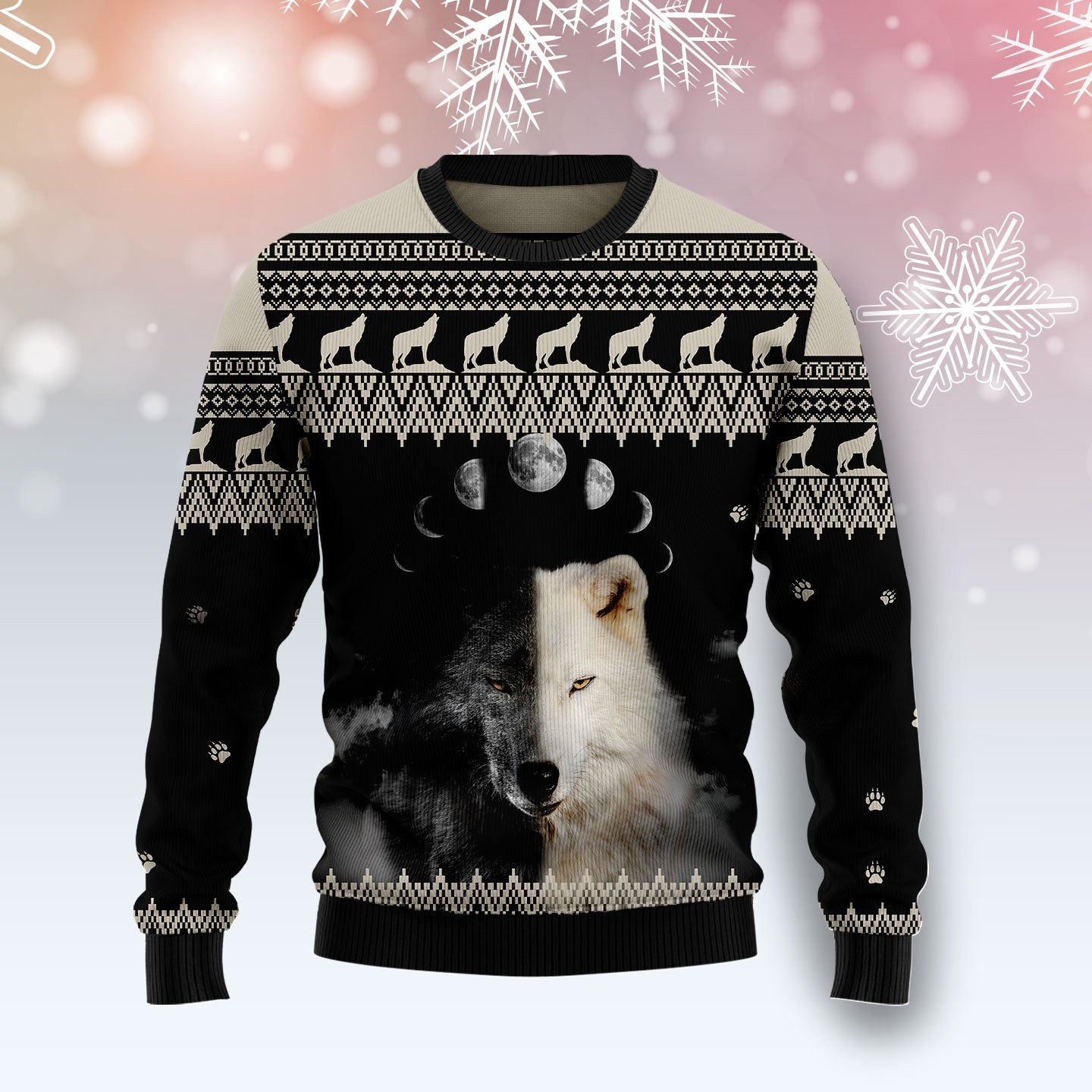 Wolf Day And Night Ugly Christmas Sweater Christmas Apparel Wolf Lover Xmas Presents