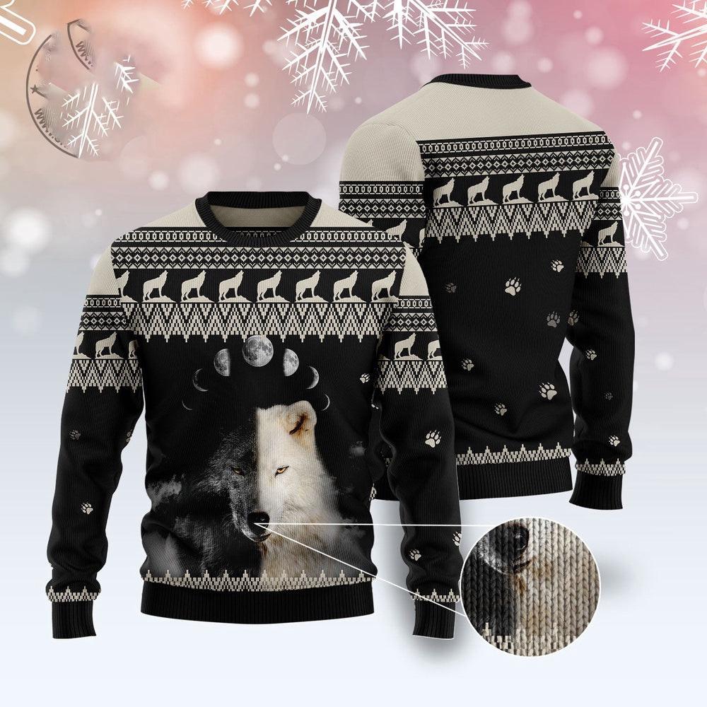 Wolf Day And Night Ugly Christmas Sweater Funny Ugly Christmas Sweater Holiday Gifts