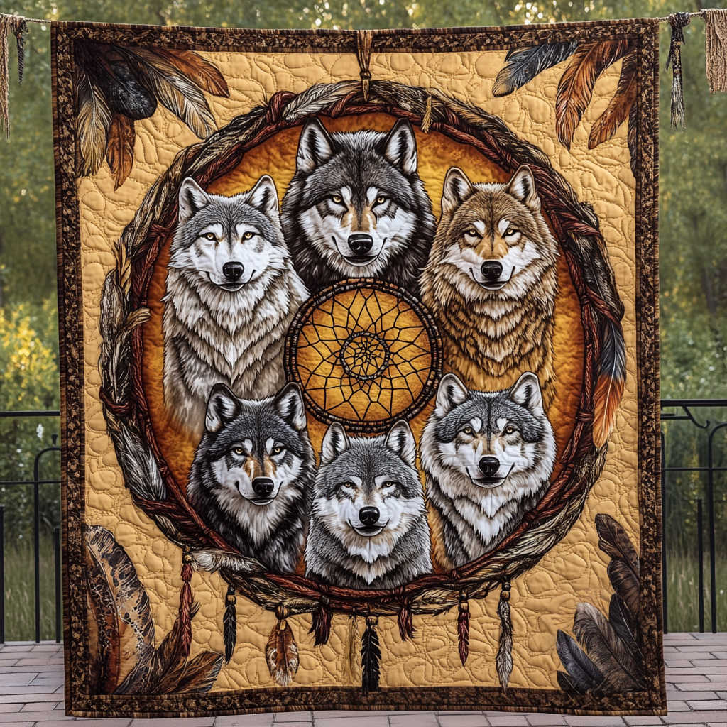 Wolf Dreamcatcher Quilted Blanket Gift For Wolf Lover