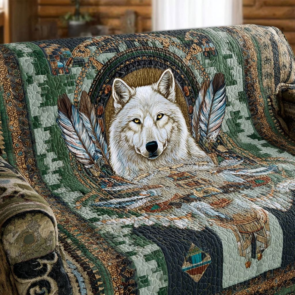 Wolf Echo Quilted Sofa Cover Winter Cabin Decor Gift Favorite
