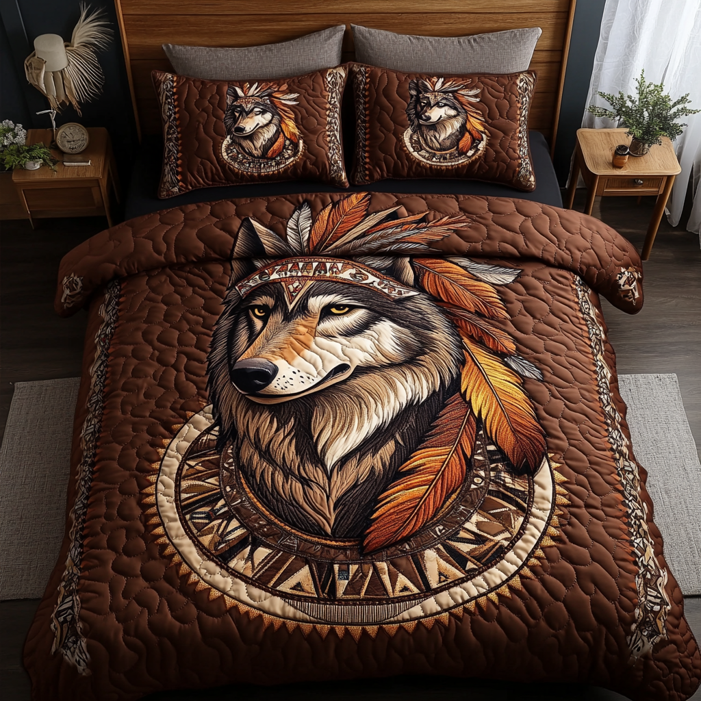 Wolf Ember Quilted Bedding Set Christmas Duvet Cover Presents For Wolf Lovers