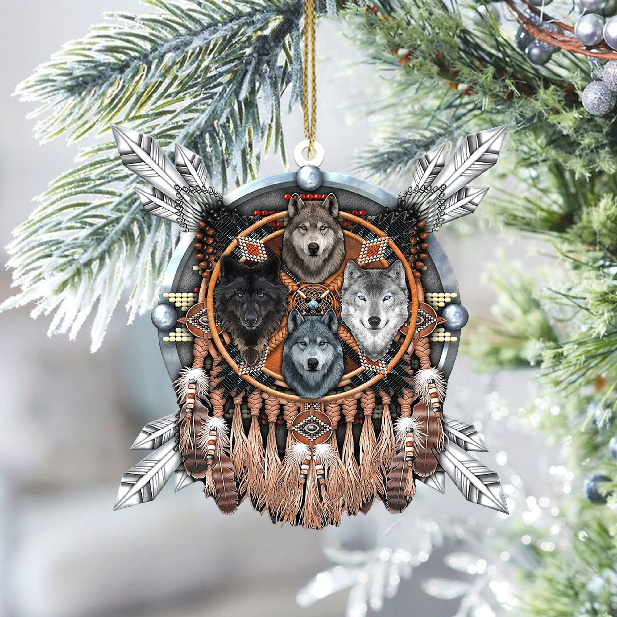 Wolf Feather Native American Christmas Ornament Xmas Home Decor Gifts For Wolf Lover